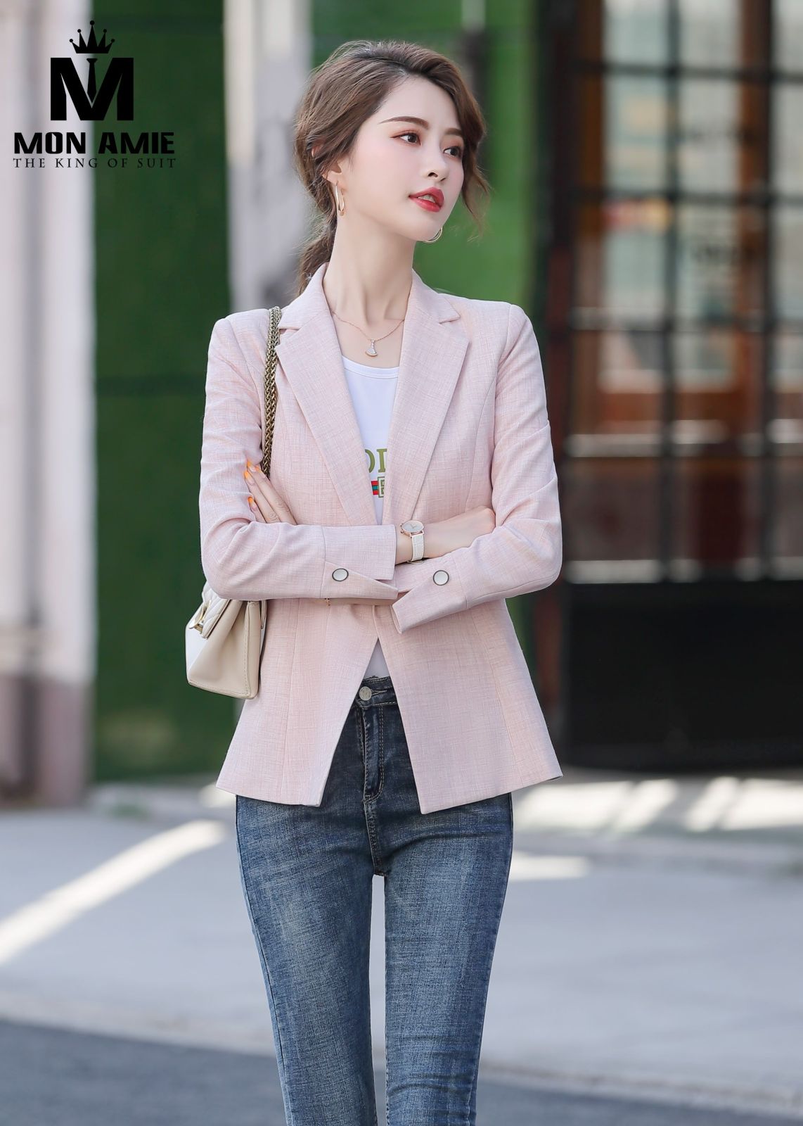 Pastel Pink Notch Lapels Blazer